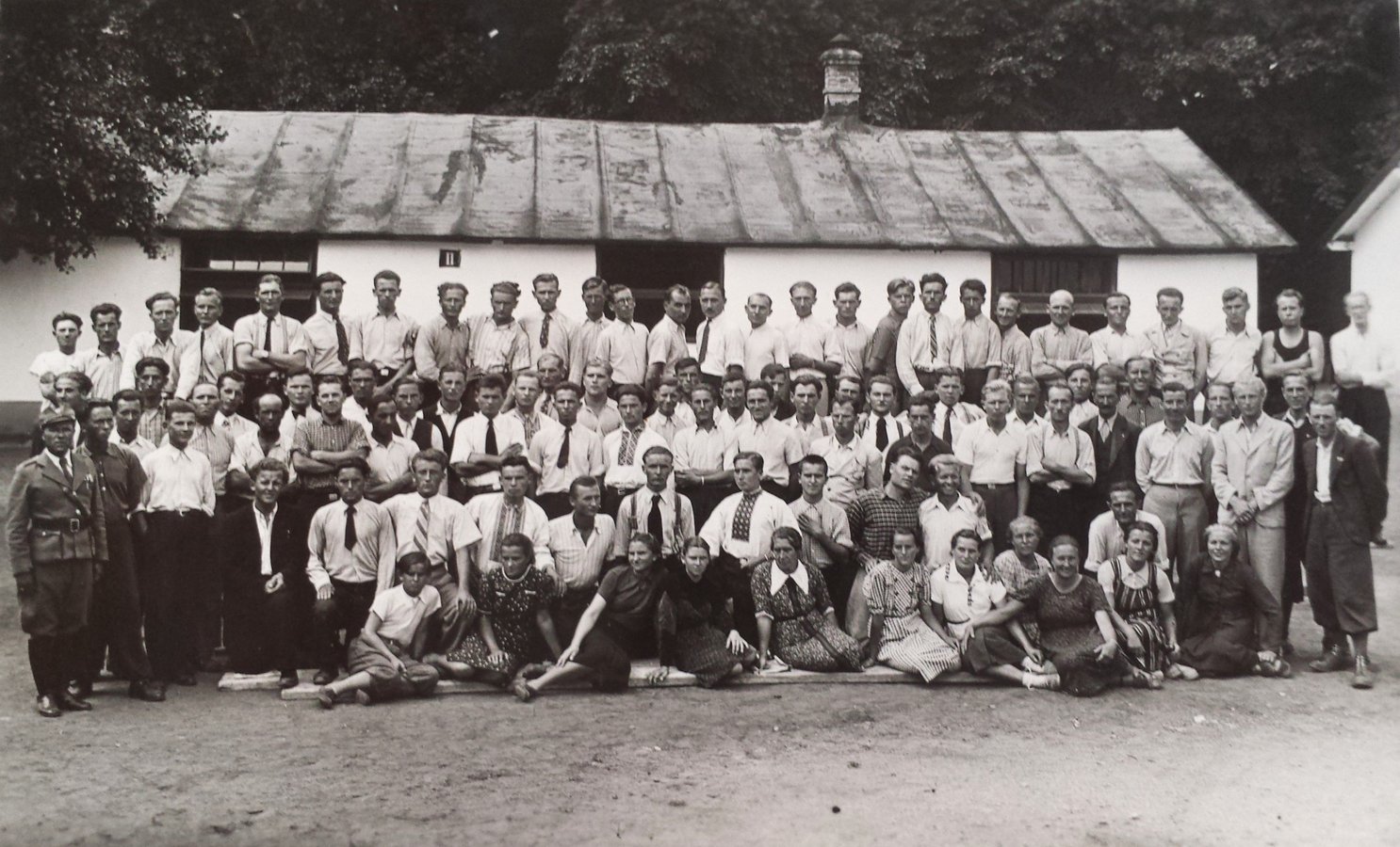 Refugee group outside a barracks building in Bratislava in 1939