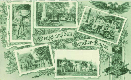 Historic multiview postcard labelled Brucker Lager