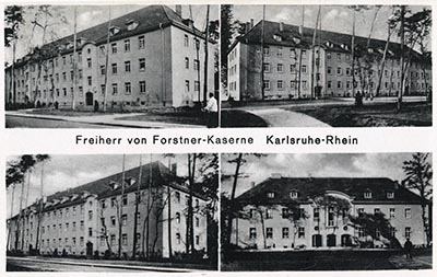 Four historical views of the Forstner barracks buildings