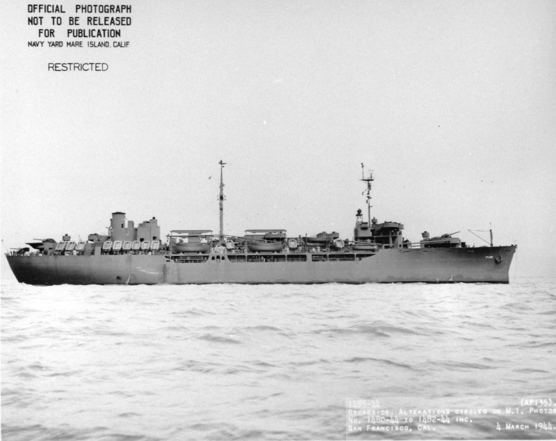 Broadside view of the transport USS General W. M. Black off San Francisco in March 1944.