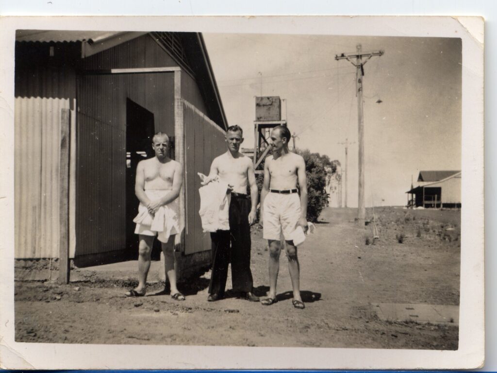Dutch newcomers outside the Graylands washrooms, January 1949.