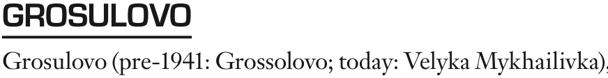 The USHMM encyclopedia identifies Grosulovo with present-day Velyka Mykhailivka. Short excerpt from page 687.