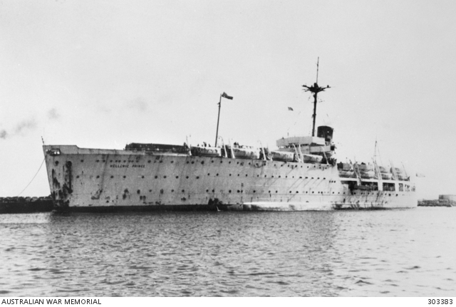 Port side view of the migrant vessel Hellenic Prince arriving in Australia in 1949.