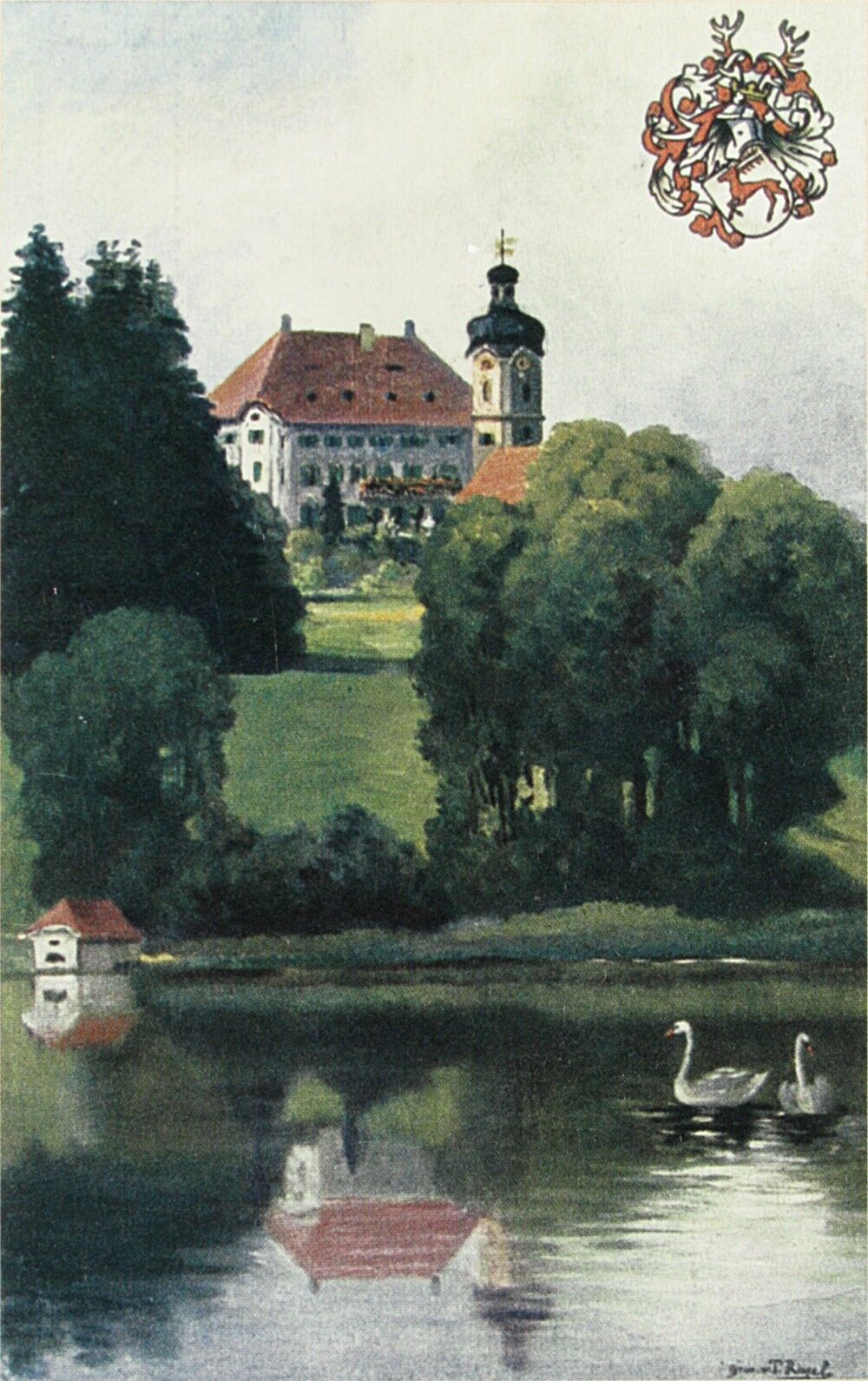 A picture postcard of 1912 showing Schloss Hirschberg am Haarsee and its grounds.