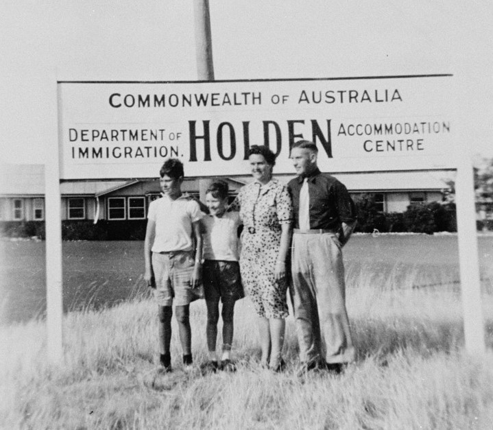 A Dutch family outside the Holden Immigration Accommodation Centre in 1952.