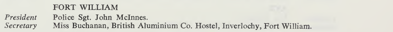 Fort William branch officers and the British Aluminium Company Hostel address in the 1966–1967 report.