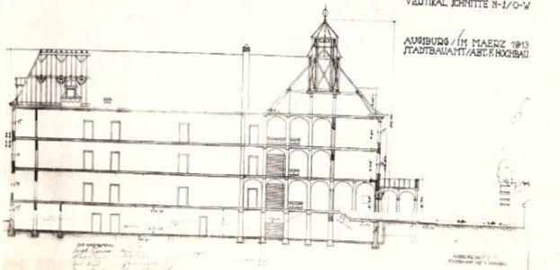 A section through the planned school building, dated March 1913.