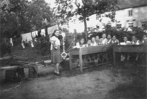 A visiting emissary meets the Dror youth group at Leipheim.