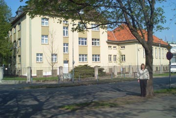 The apartment building with the annex remembered as a gymnasium converted into a Ukrainian church.