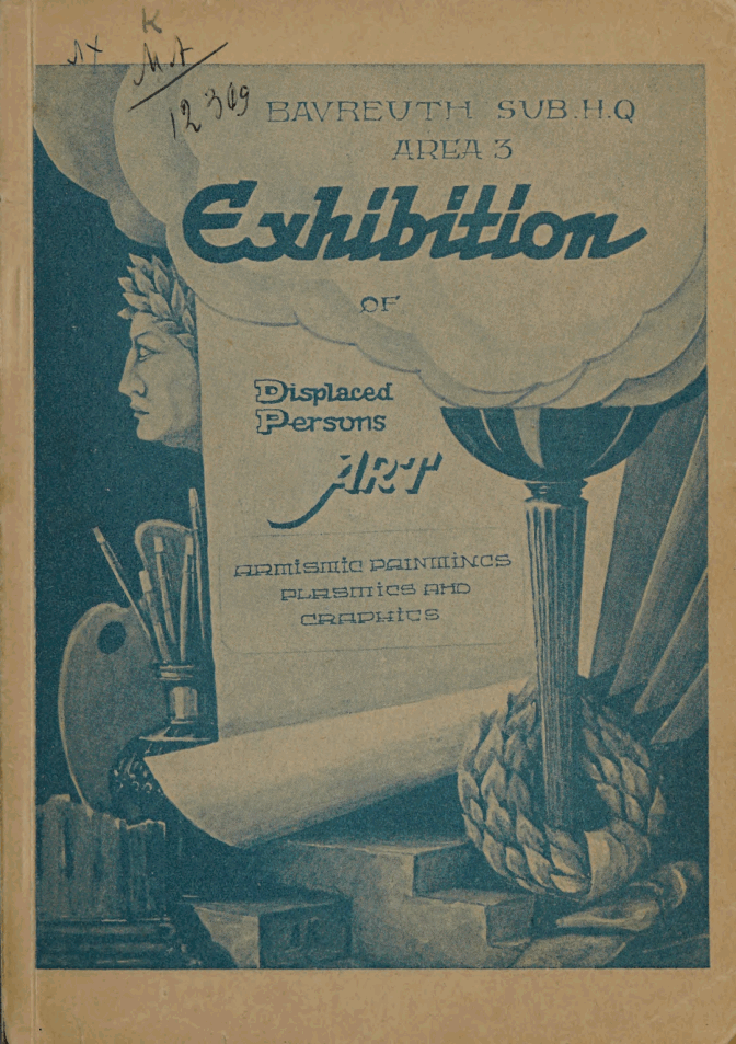 Cover of Art of Displaced Persons and Refugees, designed by Mainleus’s Ukrainian camp cultural organiser.