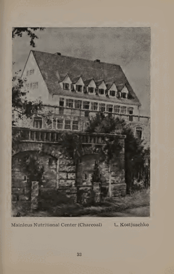 Charcoal view of the Mainleus Nutritional Center, plate 33.