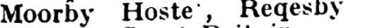 Moorby Hostel in a tracing address published by Hromada in April 1949; the excerpt contains the place-name line only.