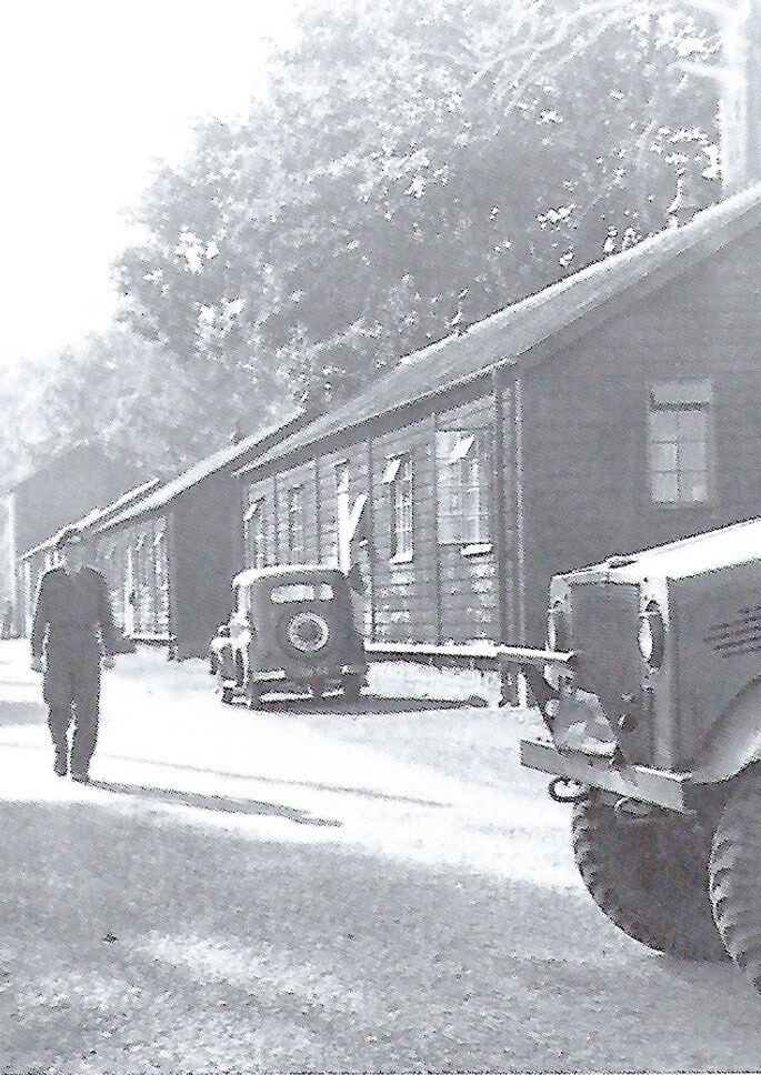 Timber huts at Newbattle during military use.