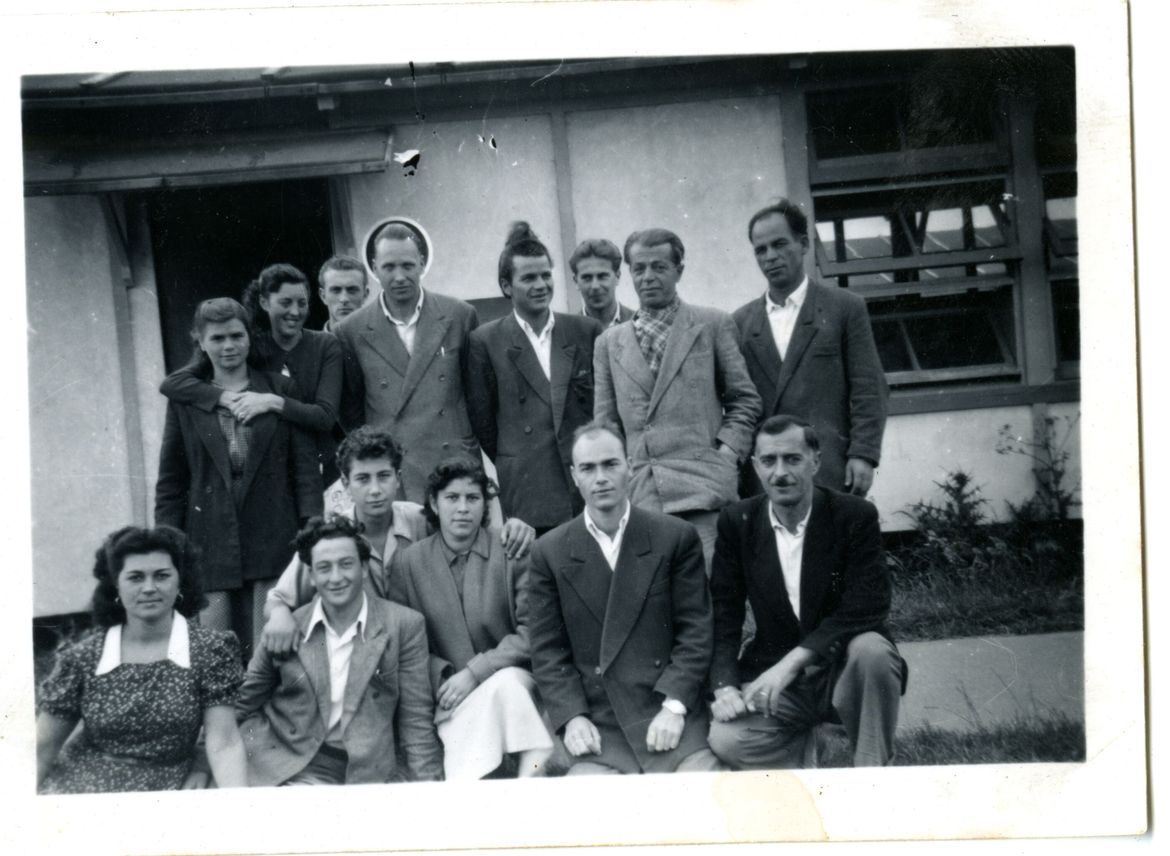 A group outside a Pahīatua camp building, 1951–1952.