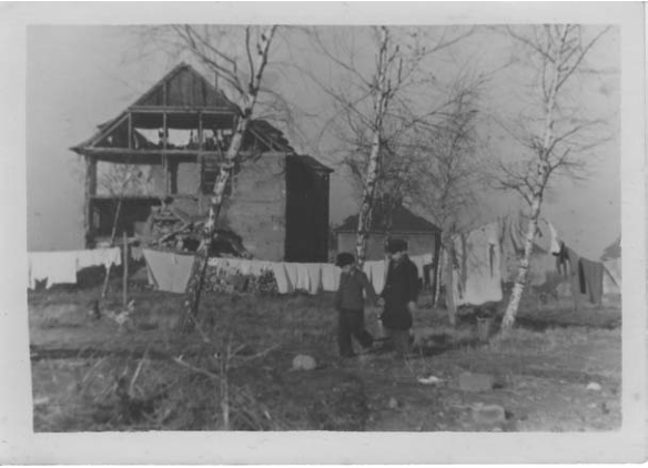 Bomb-damaged Roselies accommodation, around 1950.