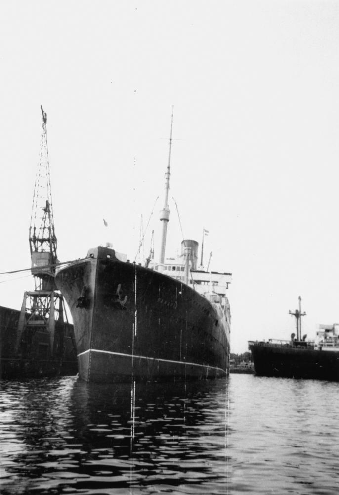 The passenger liner Samaria photographed at anchor.