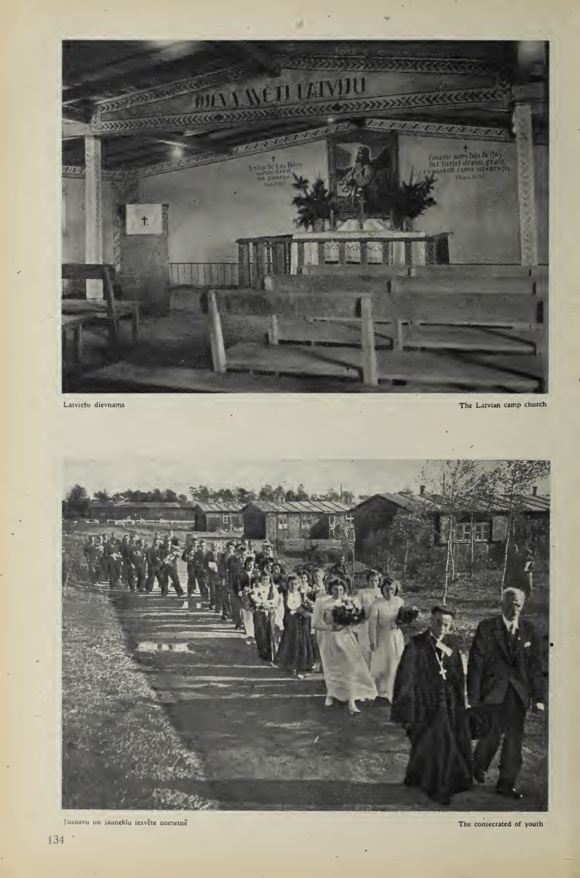 The Latvian church and a youth procession at Seedorf, 1946.