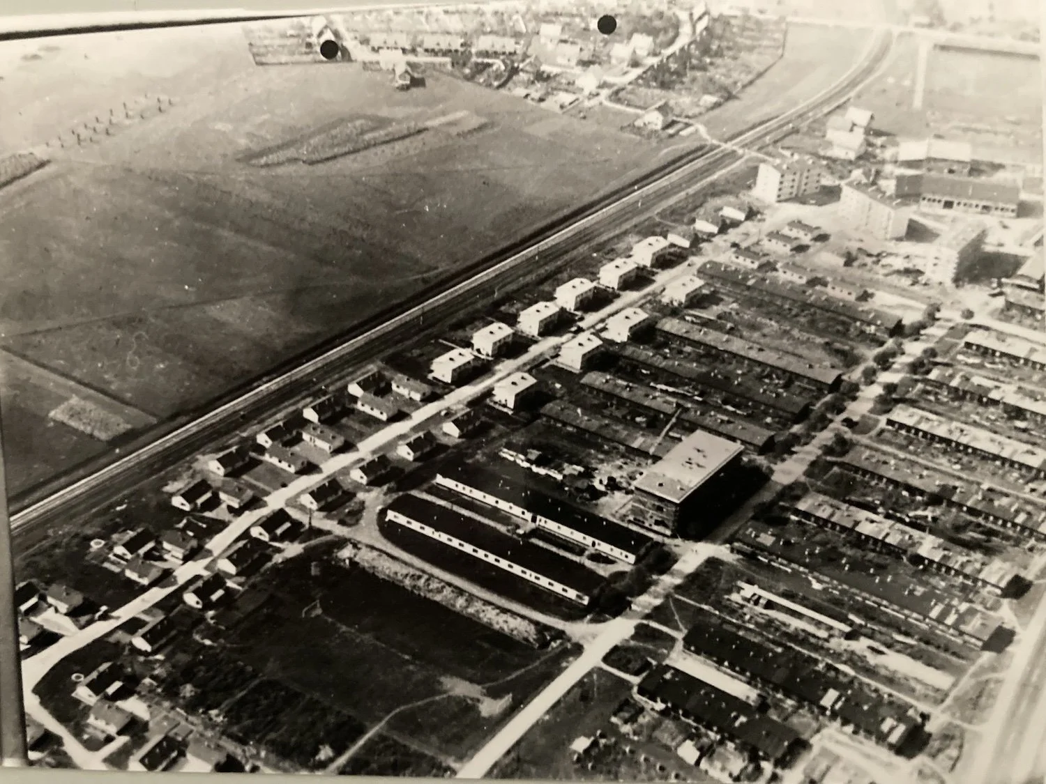 Aerial view of the Spittal camp area and surrounding housing.