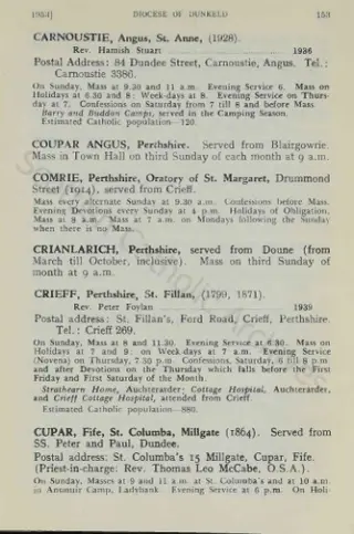 Scottish Catholic Directory entry for Sunday Mass at Ansmuir Camp, 1953