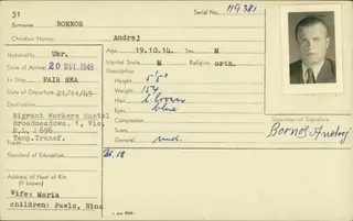 Andrej Bornos's Bonegilla identity card, 1949