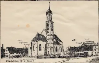 Drawing of Oberhausen showing the new school under construction, May 1914