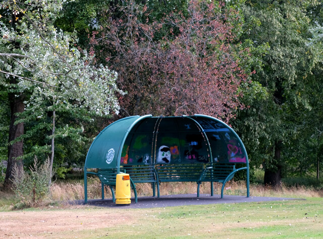 A modern shelter in Victoria Park, Peebles.