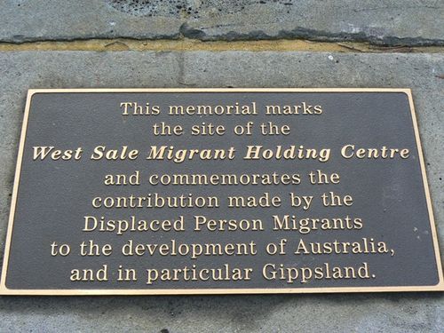 The West Sale migrant memorial at the former holding-centre site, Fulham.