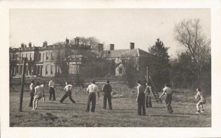 Latvian European Voluntary Workers in the grounds of Windlestone Hall.